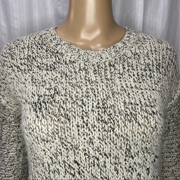 J. Crew Marled Drop-Shoulder Gray/Cream Raw Seam Sweater XXS - Picture 2 of 10